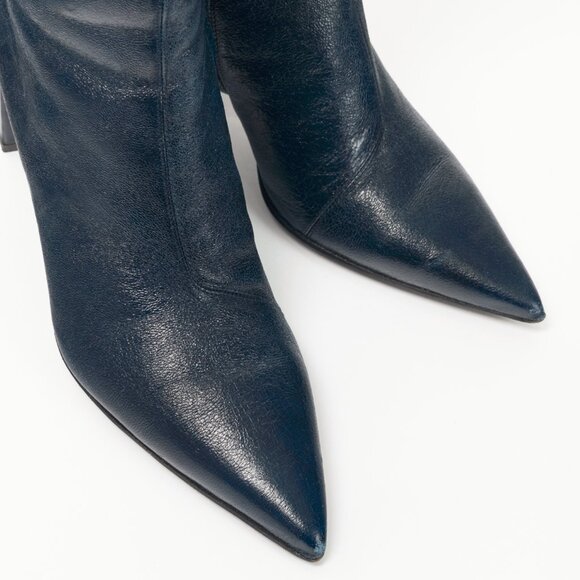 Dorothee Schumacher Dark-Blue Quilted Crackled-Leather Ankle Boots - Picture 6 of 10